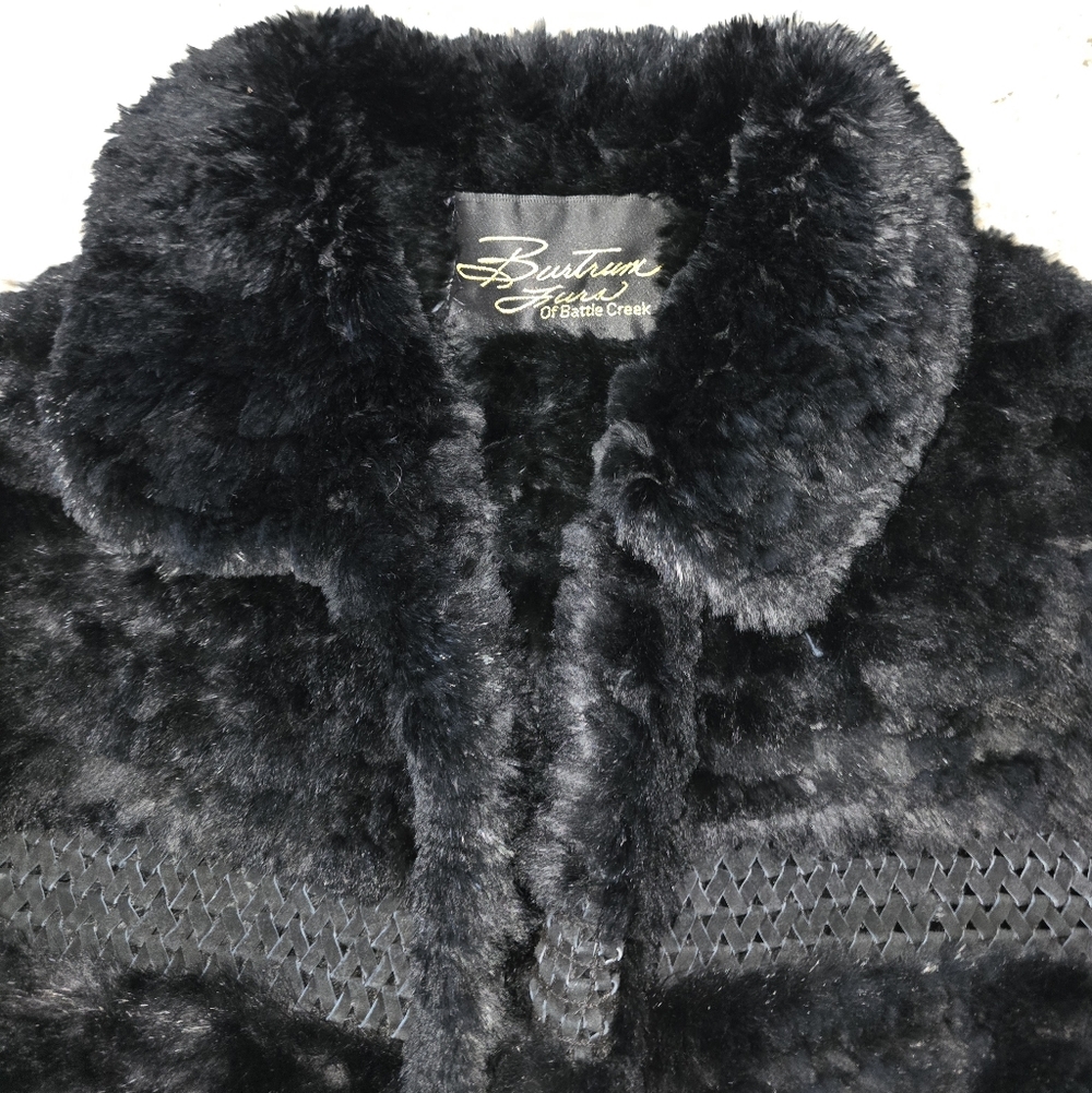 Vintage rabbit fur & woven leather clasping jacket size S/M - Picture 3 of 4
